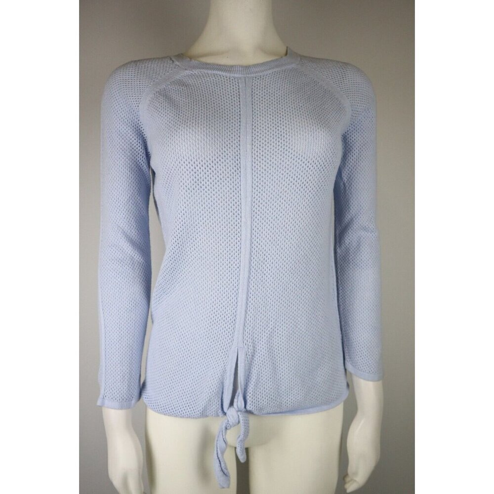 WOMEN'S LIGHT BLUE OPEN KNIT 3/4 SLEEVE PULLOVER SWEATER - DANA BUCHMAN - SIZE S